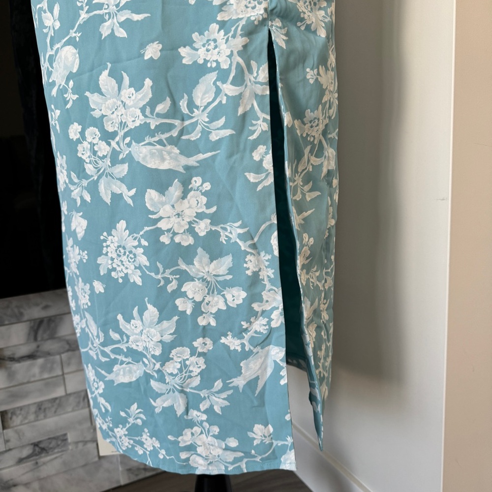 Abercrombie & Fitch Floral Midi Sundress Criss Cross Tie Back High Slit Blue XS - Picture 8 of 10